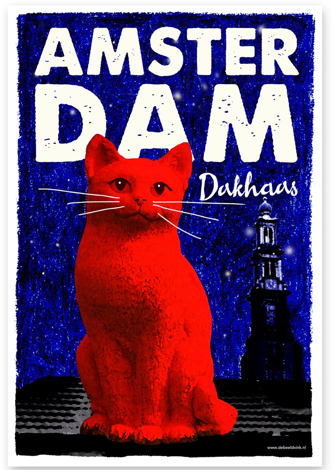 de Beeldvink Amsterdam Poster Dakhaas – A3 – Amsterdamse Wanddecoratie Blauw, rood, wit, zwart