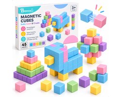 Boncy® Magnetische Blokken - Magnetic Tiles - Magnetisch Speelgoed Tegels - Magneten Constructie Bouwstenen - Magna Magneet Bouwblokken - Educatief Magneetblokken Kinderen - 3 4 5 6 7 8 Jaar - Educatieve STEM Montessori Bouwspeelgoed - 45 Delig