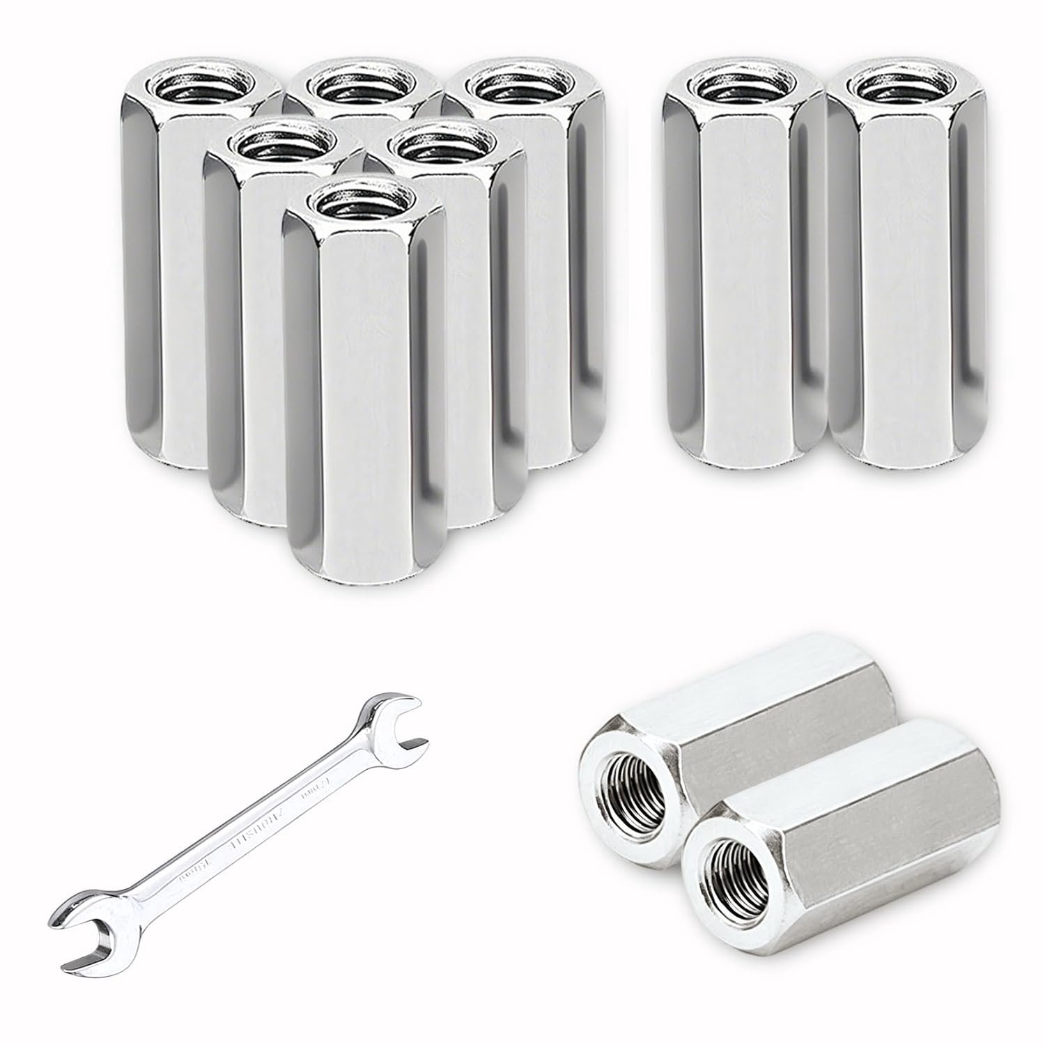 M6 x 40 mm, 304 roestvrij staal, lange moer, schroefdraadstangverbinder, voor thuis, kantoor, werkplaats, industrie en bouw, 10 stuks (M8 x 40 mm)