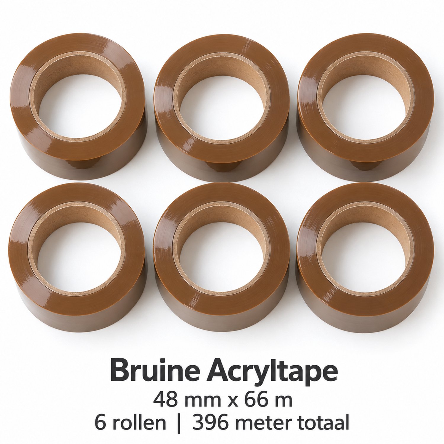 Bruine Acryltape - 48 mm x 66 m - 6 Rollen - Verpakkingstape