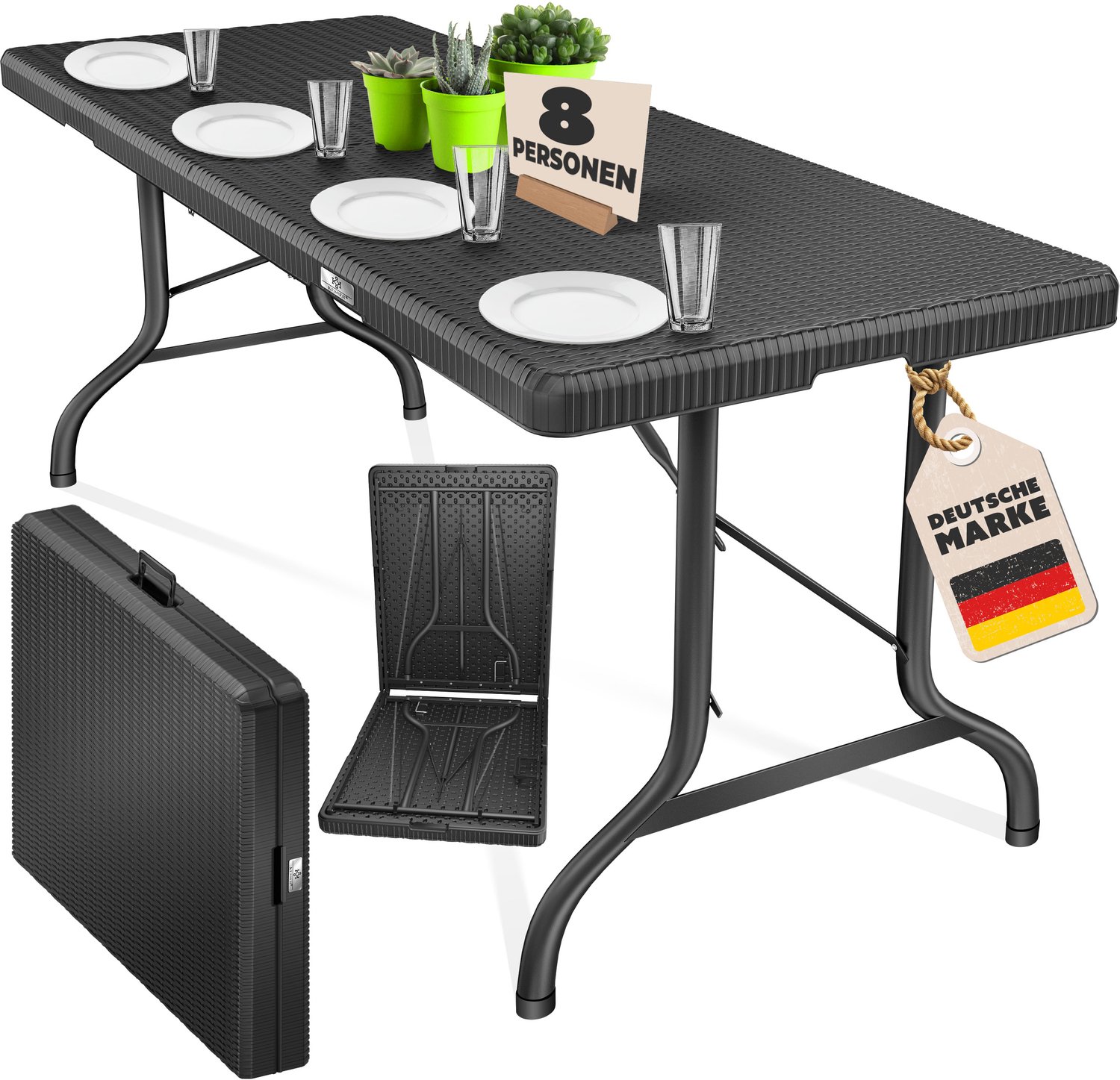 KESSER® Klaptafel Rattan Look 183x76 cm - Ideaal voor Feesten en Tuin