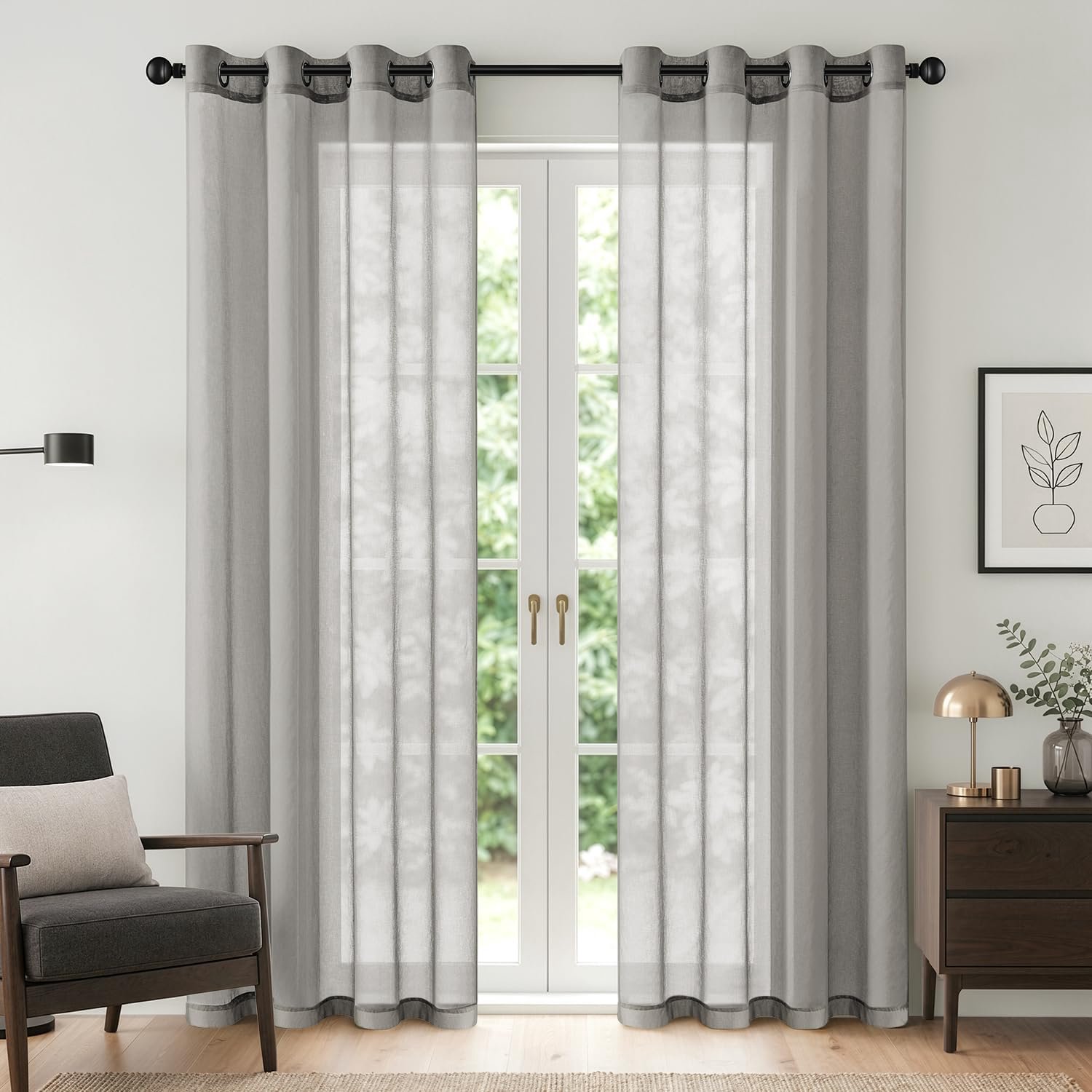 Set van 2 transparante voile-gordijnen met ingestanste ringen, 140 x 260 cm (b x h), voor woonkamer, slaapkamer, balkon, keuken, lichtdoorlatend, onderhoudsvriendelijk
