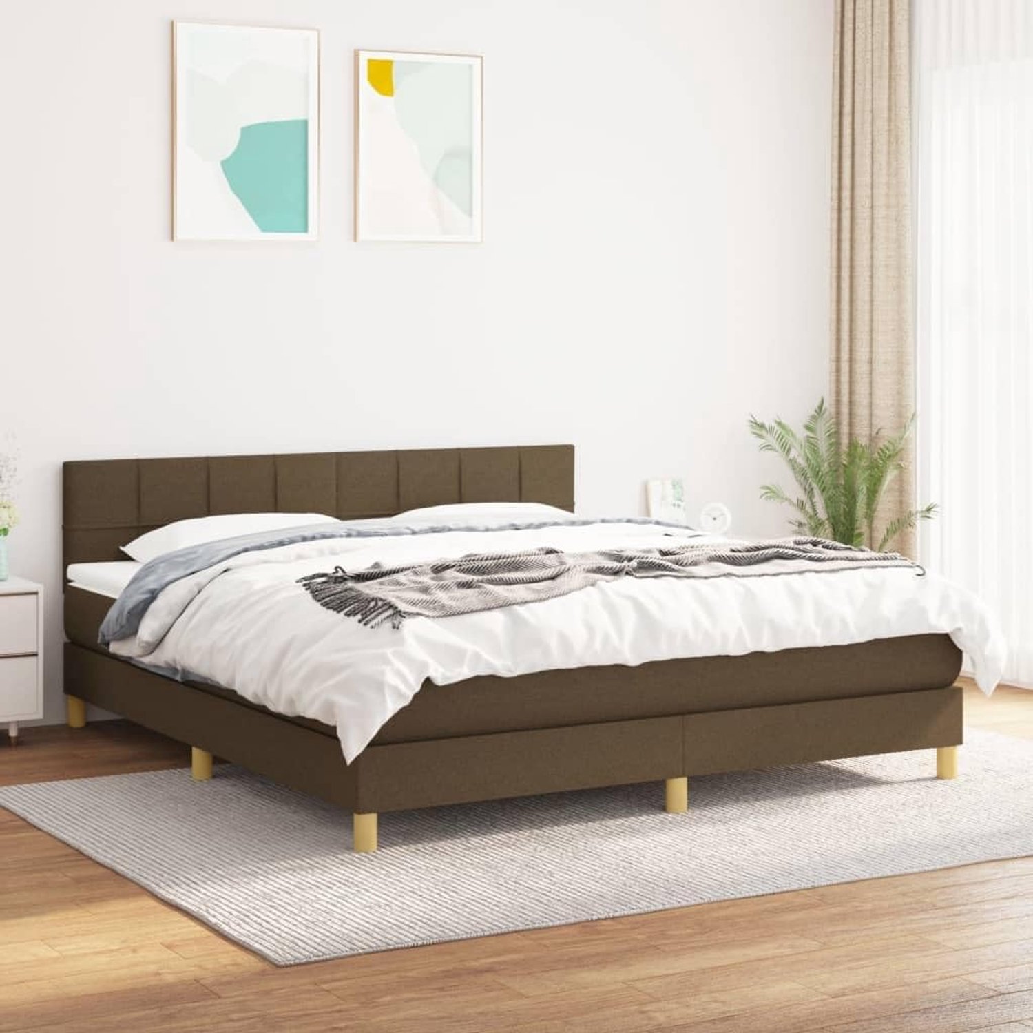 Familiebed, tweepersoonsbed, slaapkamermeubel, boxspringbed met matras, donkerbruin, 180x200 cm, stof