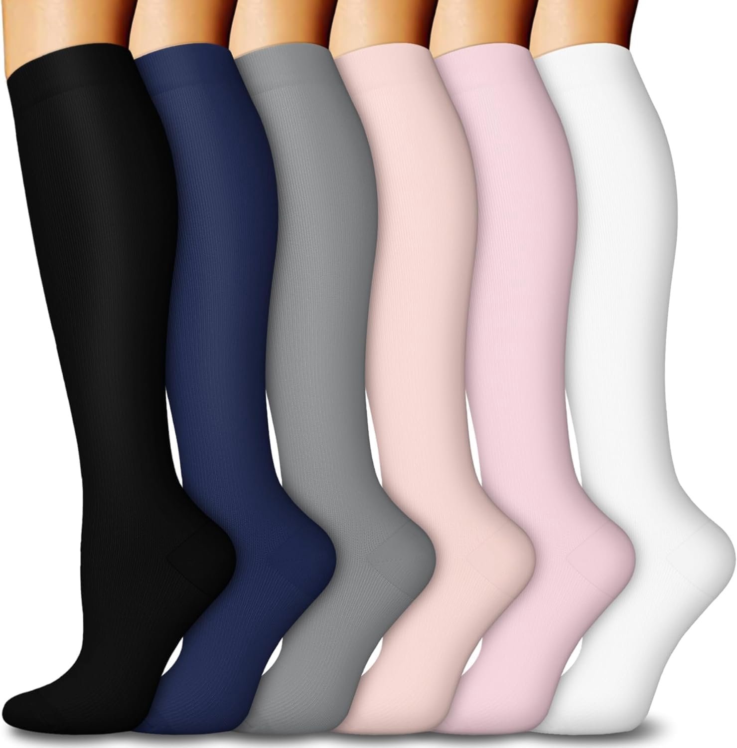 Compressiekossen voor vrouwen en mannen 15-20 mmHg 6 Pak Compressiekossen Circulatie-Beste Ondersteuning voor Medisch, Running, Verpleegkundiging, Atletisch