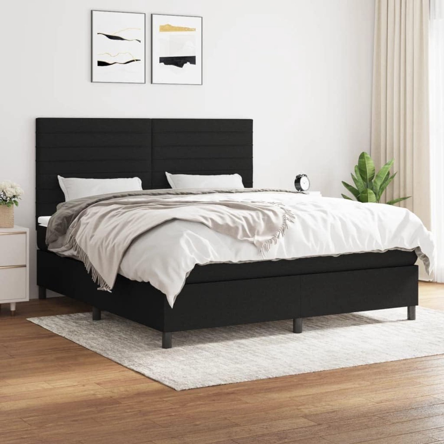 Stof Verstelbaar hoofdbord Pocketvering boxspring Zwart 160x200 cm