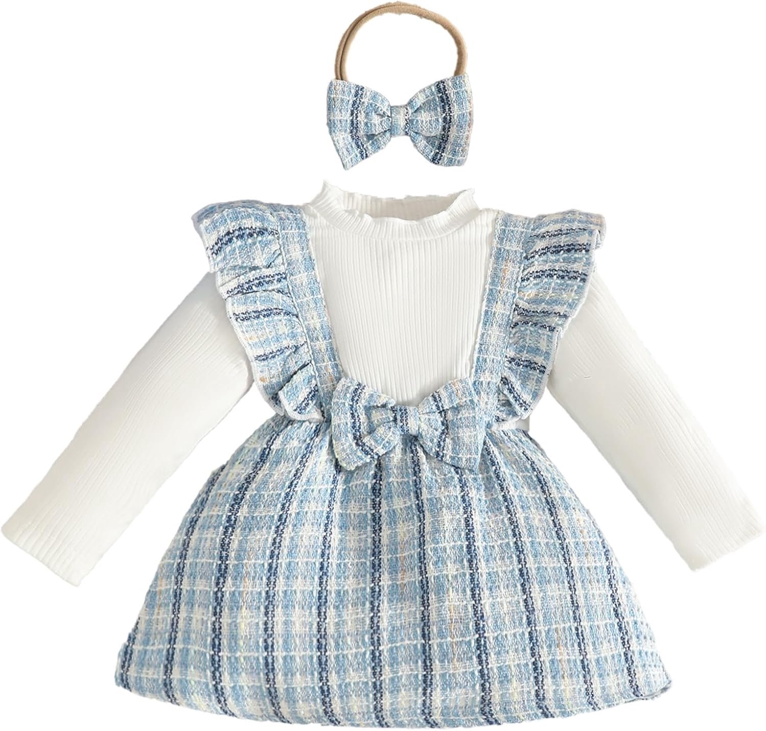 Kledingset voor babymeisjes, met lange mouwen, romper, jurk, geruit, outfit