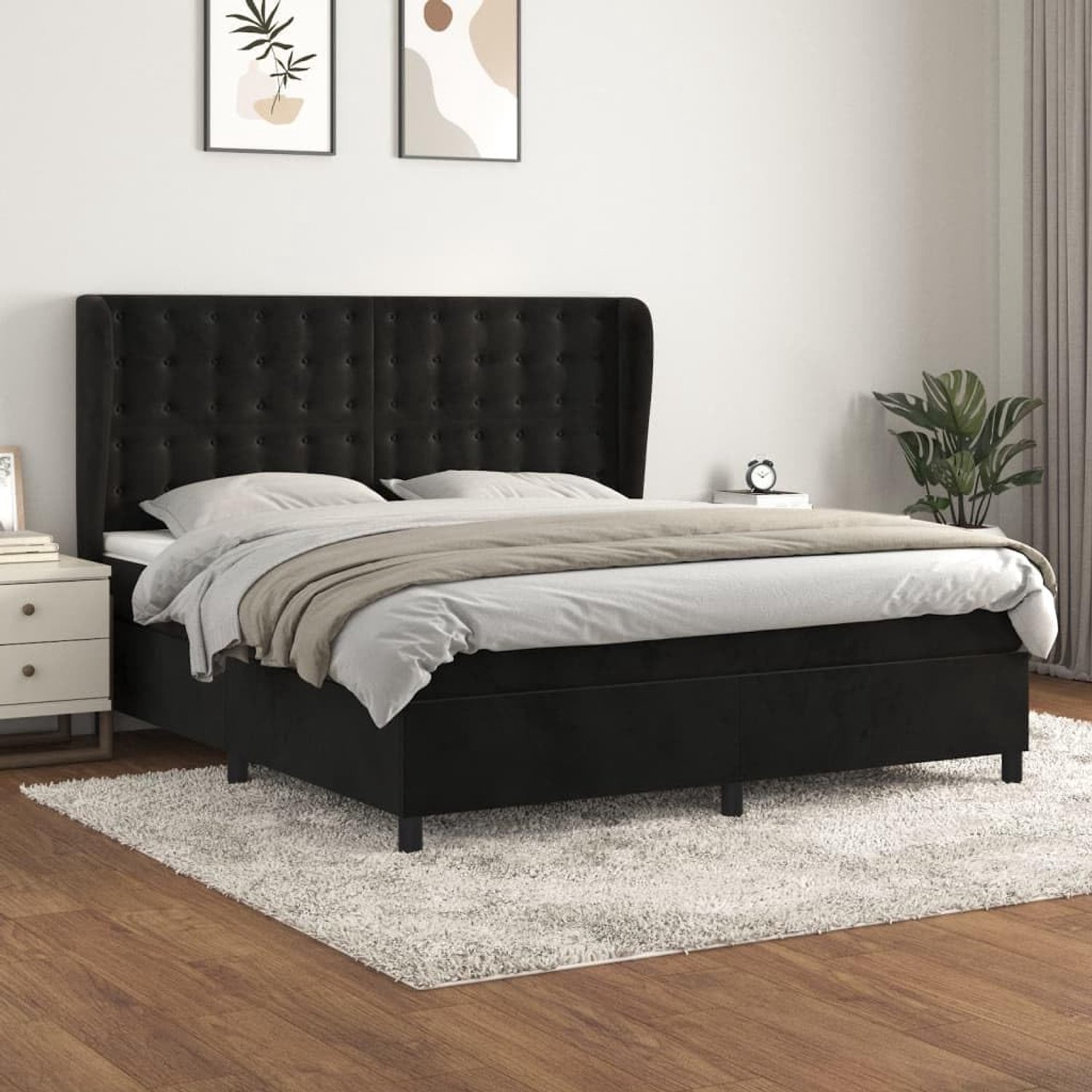 Pocketvering verstelbaar hoofdbord 160x200 cm zwart
