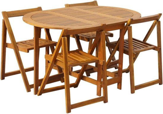 5-delig acaciahout klaptafel set met 4 stoelen — afbeelding 2