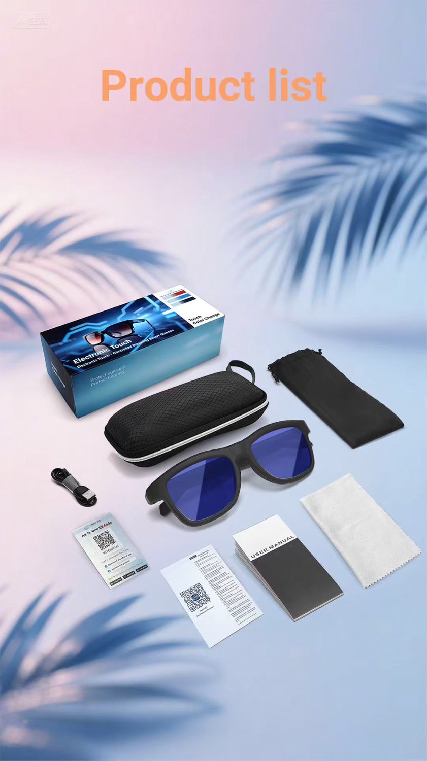 AI Smart Glasses – Elektronisch Kleurveranderende Zonnebril – AI Vertaling – Bluetooth 5.4 – Handsfree Bellen & Muziek – Touch Control – Magnetisch Opladen – Zwart — afbeelding 2