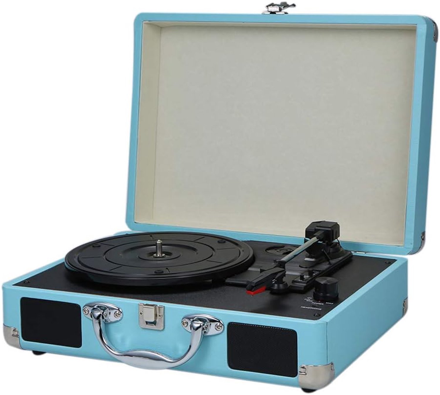 3 Speed Bluetooth Vinyl Record Speler Draaitafel, Bluetooth Draaitafel met ingebouwde stereoluidsprekers, ondersteunt USB, RCA-uitgang, hoofdtelefoonaansluiting, MP3, mobiele telefoons muziek afspelen (blauw)