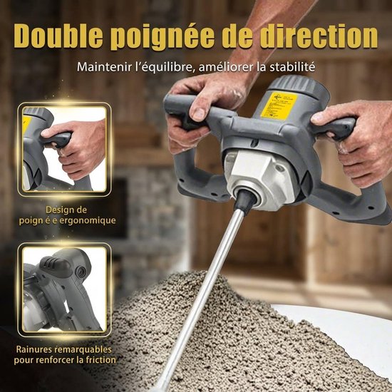 Handmixer Betonroerder - 1200 W Vermogen - 6 Versnellingen - M14 Spiraalstang 60 cm - Grijs - Voor Bouwmaterialen Menging — afbeelding 4