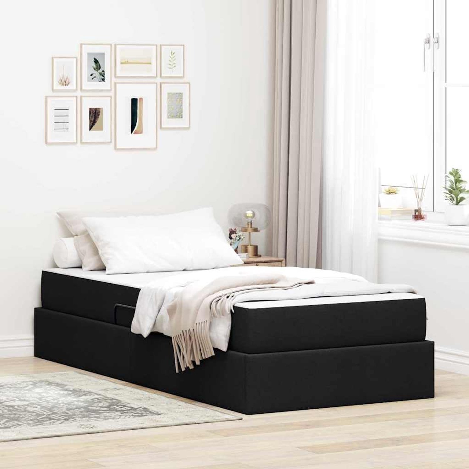 Opbergbed met matras slaapkamer modern zwart 100 x 200 cm