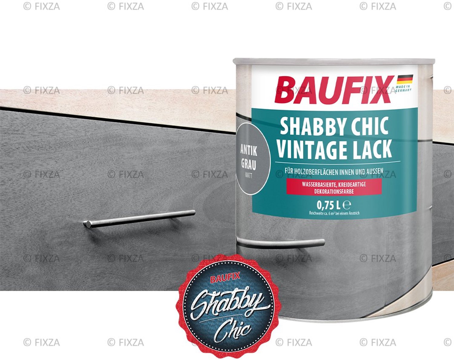 BAUFIX Shabby Chic Krijtverf voor Hout – Antiekgrijs – Mat – 750 ml – Watergedragen Vintage Meubelverf – Voor Binnen & Buiten