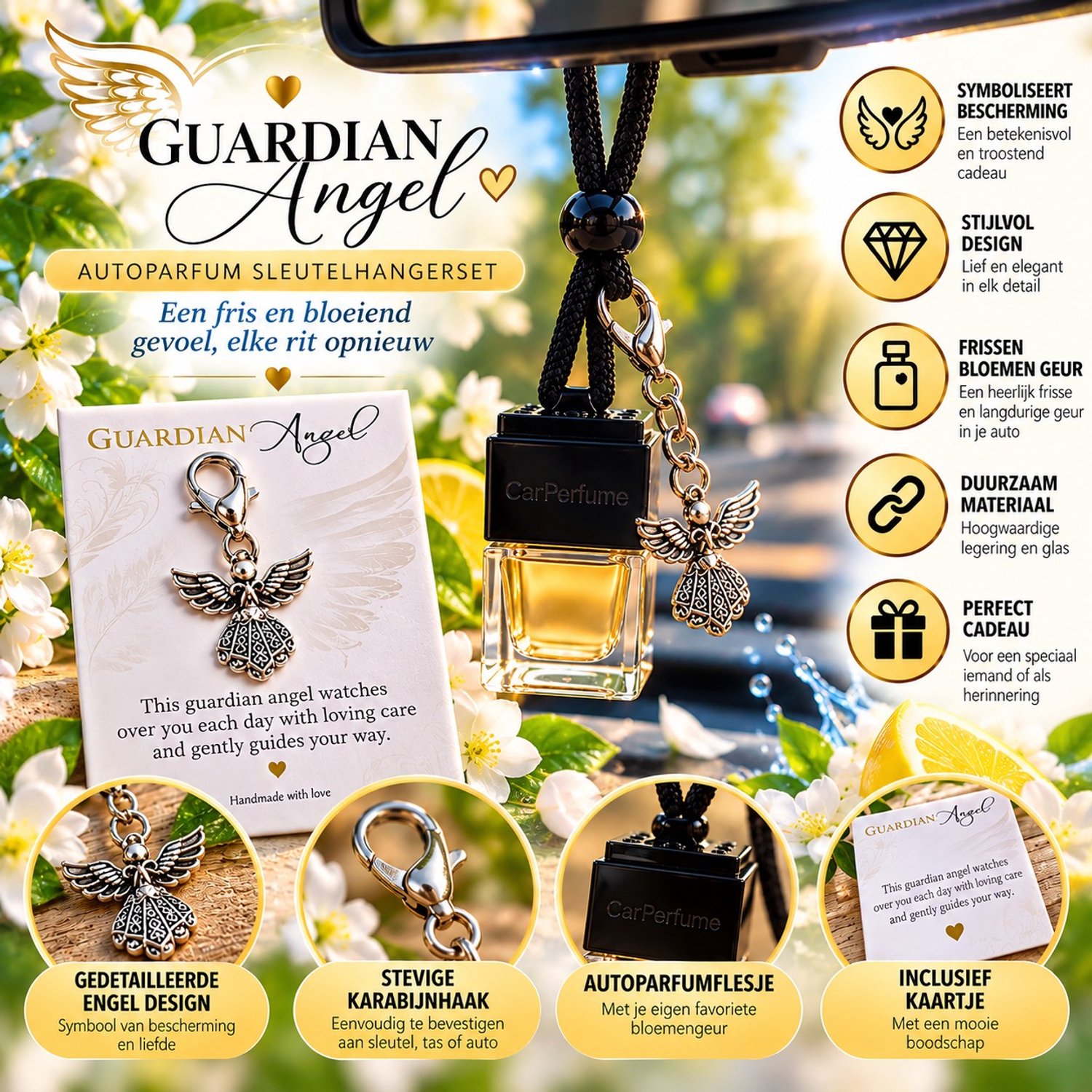 Autoparfum Guardian ANGEL - 8ml - Pockethug - met Geluksbrenger - Pocket Hug - Auto Parfum - Nights - 8ml - Traditional Ritual Overseas - Auto parfum - car parfum - Autoverfrisser - Autogeur - luchtverfrisser - Cadeau - auto parfum - klein cadeautje