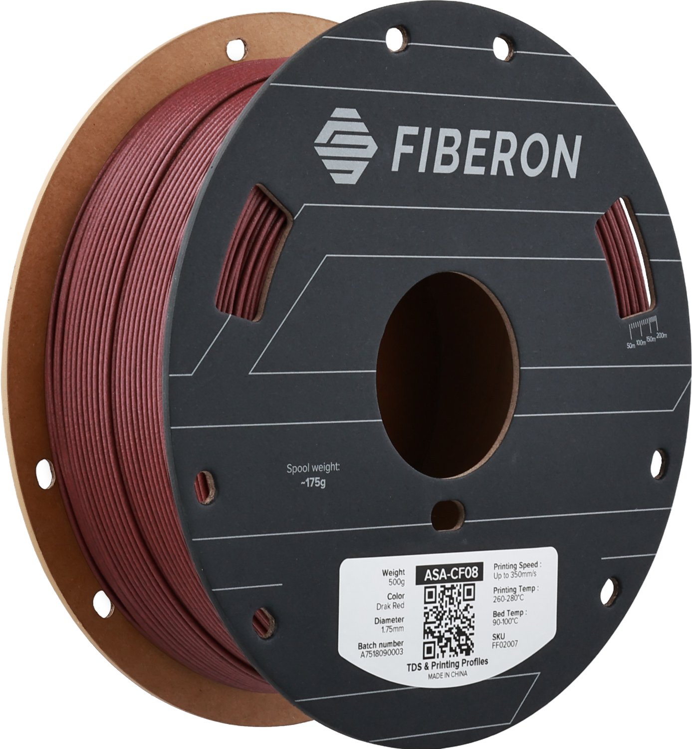 Polymaker Fiberon ASA-CF08 Donker Rood 3D filament 1.75 mm, 500gr