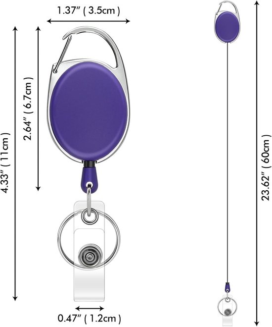 Set van 4 Uittrekbare Badge Reel Houder, ID Kaart Lanyard, Sleutelhouder voor Werk en Evenementen (Blauw, Paars, Rood, Roze) — afbeelding 3