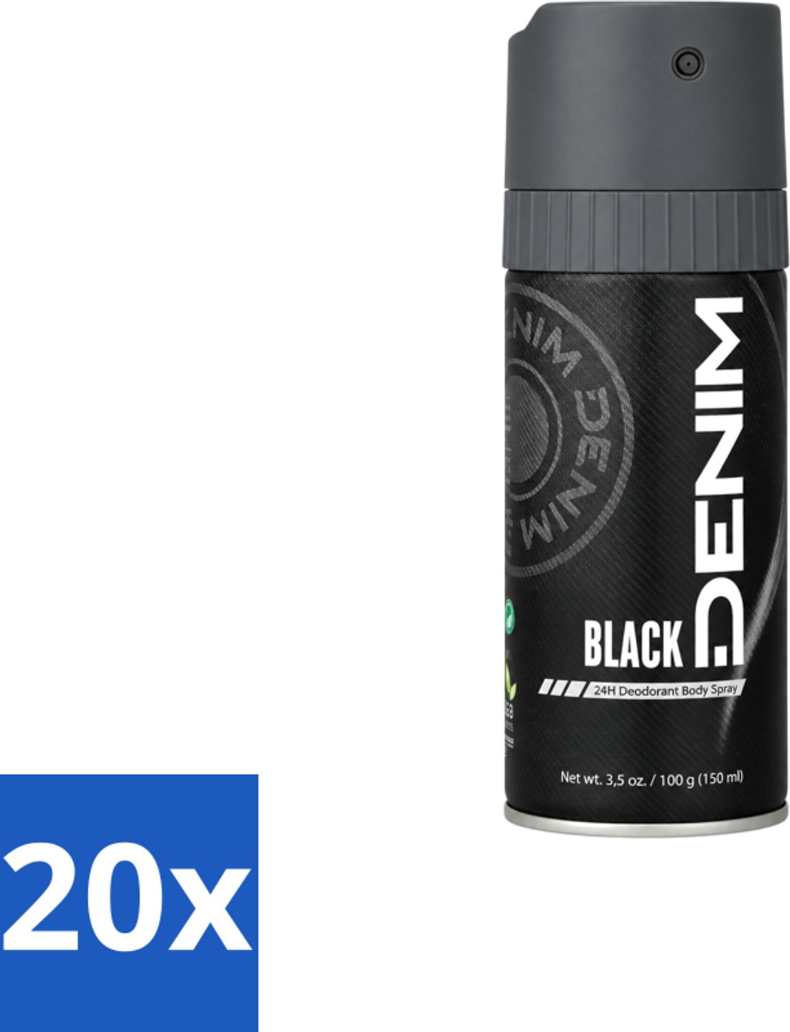 20 x Denim - Deodorant Aerosol - Black Geur - Voor Mannen - 150 ml - Voordeelverpakking - 20 stuks