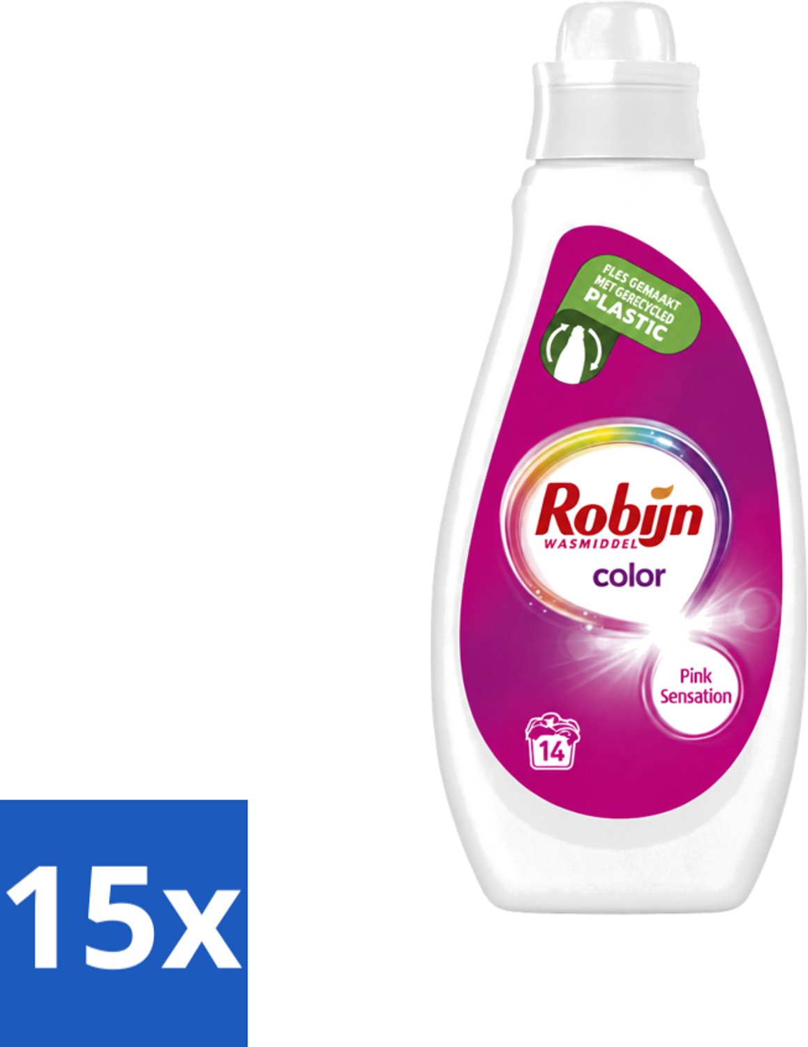 15 x Robijn - Color - Vloeibaar Wasmiddel - Pink Sensation - 14 Wasbeurten - 700 ml - Voordeelverpakking - 15 stuks