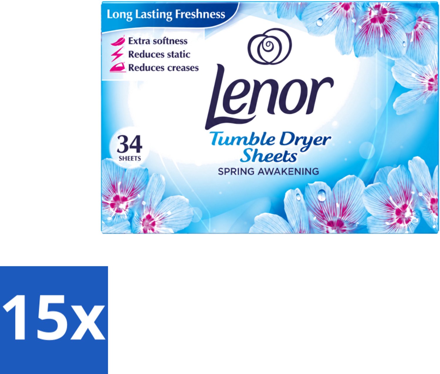 15 x Lenor - Droogtrommeldoekjes - Spring Awakening - 34 Doekjes - Voordeelverpakking - 15 stuks