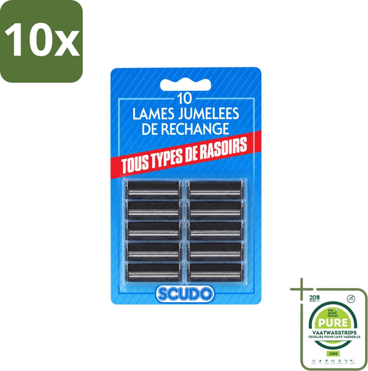 10 x Scudo - Scheermesjes - 2 Scheerbladen - Vervangmesjes voor Gillette G2 & Contour - 10 Mesjes - Grootverpakking - Vaatwasstrips - Scheermesjes - Gillette G2 - Gillette Contour - Alternatief Mesje - Scherpe Mesjes