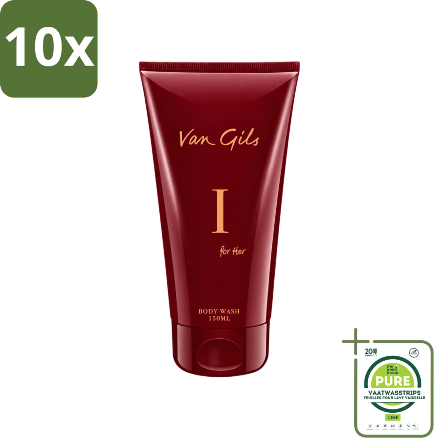10 x Van Gils - Douchegel - I for Her - Zachte Reiniging & Luxe Geurbeleving - 150 ml - Grootverpakking - Vaatwasstrips - Douchegel Vrouwelijk - Reiniging Huid - Luxe Geur - Schuimende Douchegel - Hydraterende Douchegel