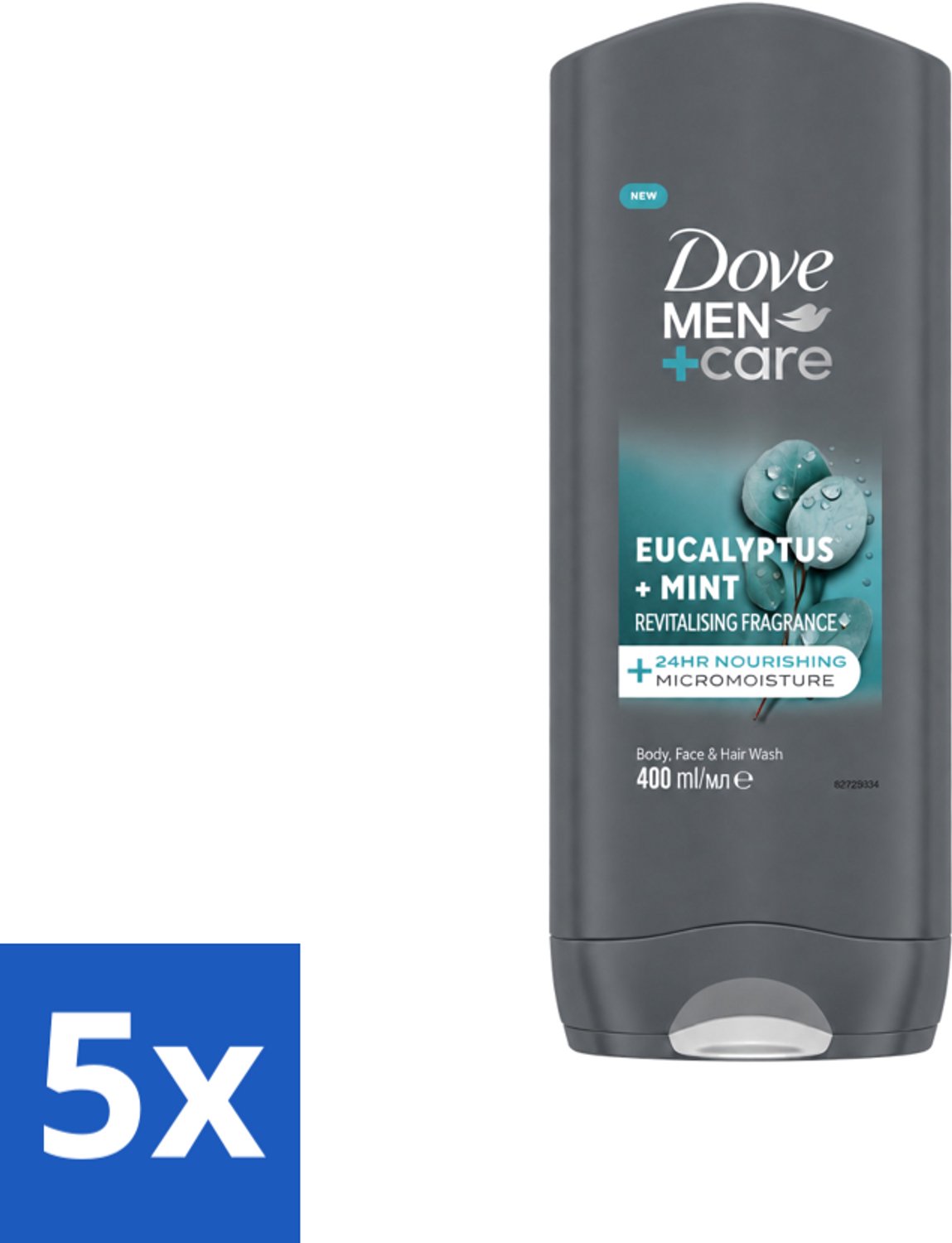 5 x Dove - Douchegel - Men+ Care Eucalyptus + Mint - Verfrissend en kalmerend - 400 ml - Voordeelverpakking - 5 stuks