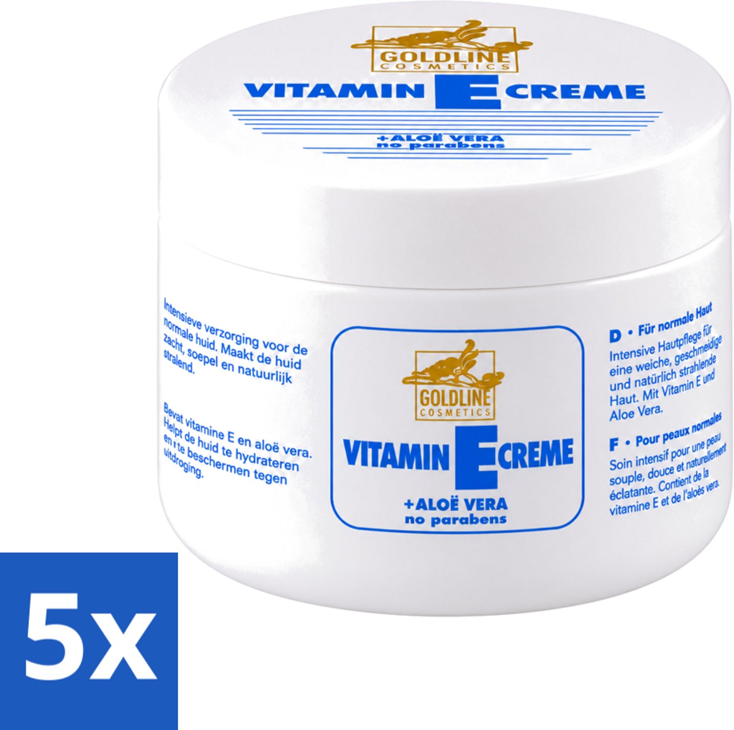 5 x Goldline - Bodycrème - Vitamine-E & Aloë Vera - Normale Huid - Hydraterend - 250 ml - Voordeelverpakking - 5 stuks