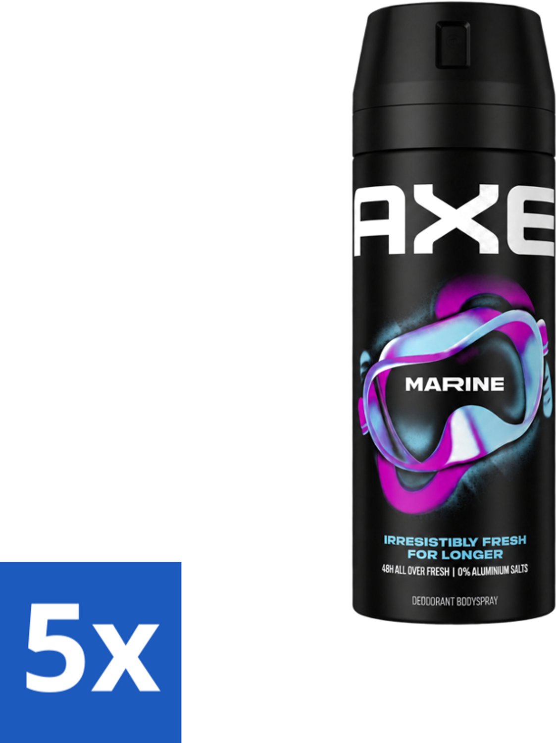 5 x Axe - Deodorant Bodyspray - 100% Fresh Fragrance - Marine - Sea Breeze & Sage - 150 ml - Voordeelverpakking - 5 stuks