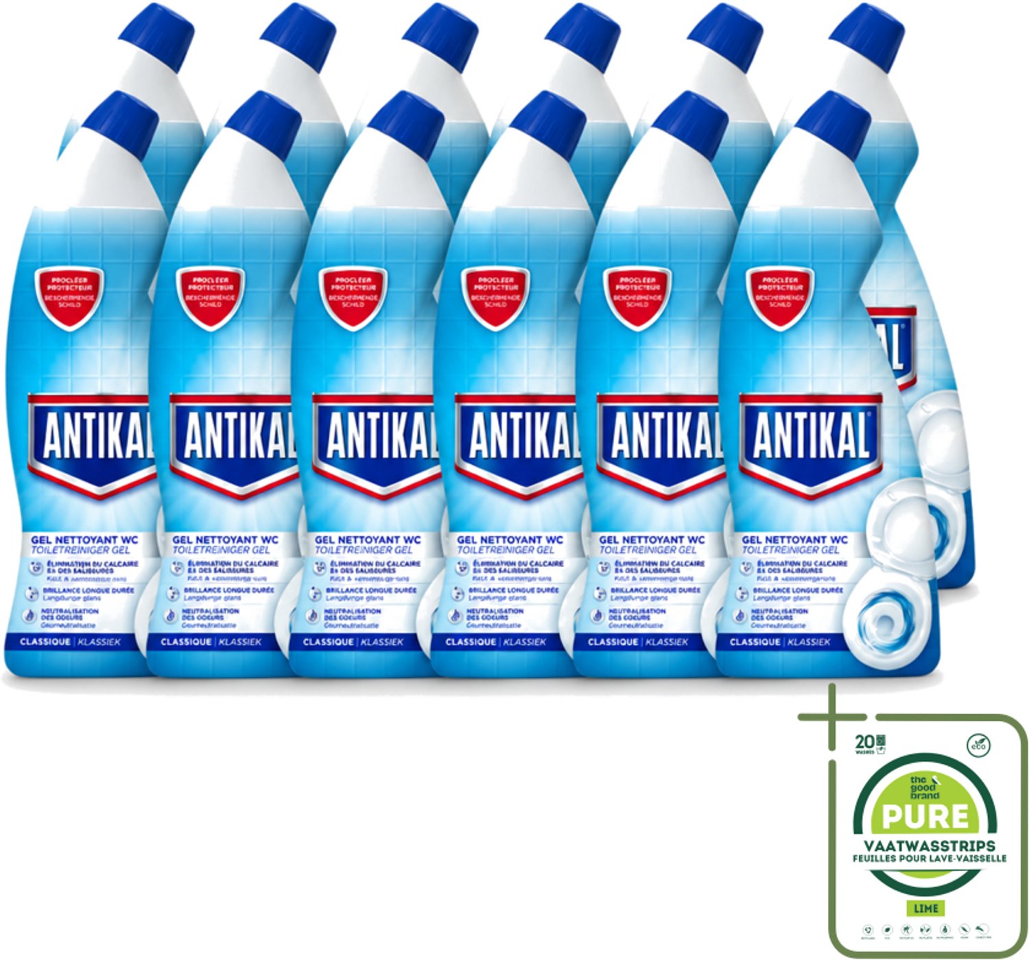 12 x Antikal - Toiletreiniger - Verwijdert Kalkaanslag & Vuil - 750 ml - Grootverpakking - Vaatwasstrips - Toiletreiniger - Kalkverwijdering - Fris Toilet - Geurinsluitend - Toilet Reinigen