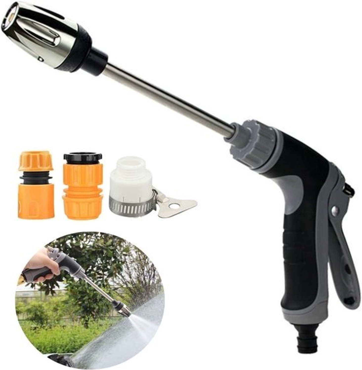 Hogedrukreiniger voor tuinslang - Powerwasher - Tuin reinigen - Waterdruk - 1 kg - Grijs