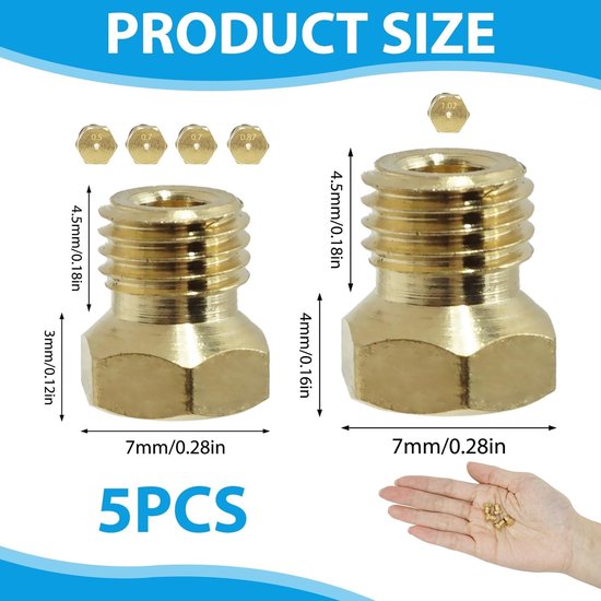 LPG-sproeiers set van 5 - messing - universeel - vervanging - gasfornuis - kookplaten - verschillende maten 0,5-0,95 mm - Gasinjectoren — afbeelding 2