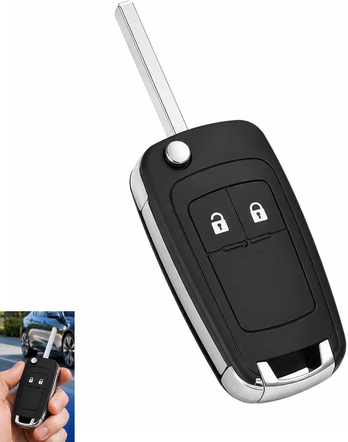 1 x 2 toetsen sleutelbehuizing opvouwbaar met Opel Astra Insignia Meriva Mokka Zafira Adam en Cruze Aveo Spark, sleutelbehuizing compatibel met Opel, afstandsbediening met lemmet