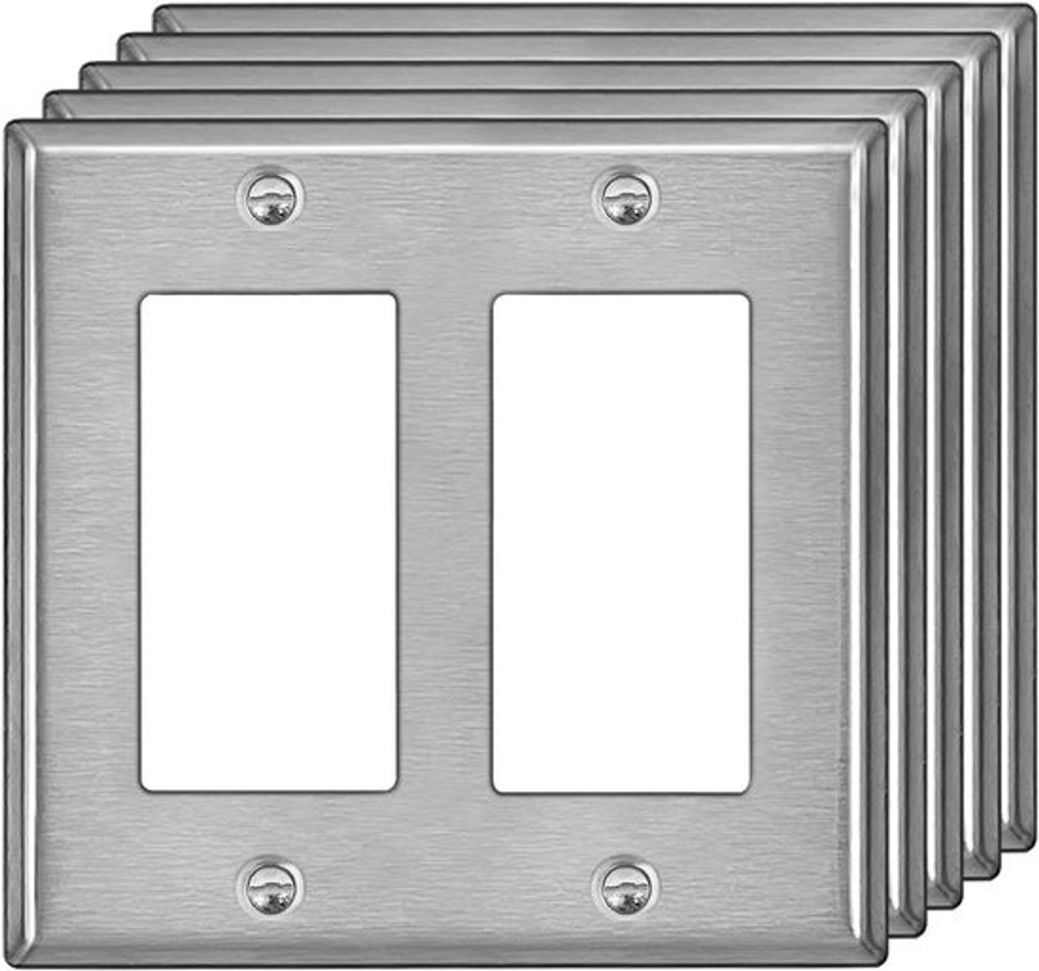 [5 stuks] BESTTEN 2-gang decoratieve metalen wandplaat met witte of doorzichtige plastic folie, roestvrijstalen afdekking, corrosiebestendig industrieel materiaal, H4,53 "x B14,57 inch