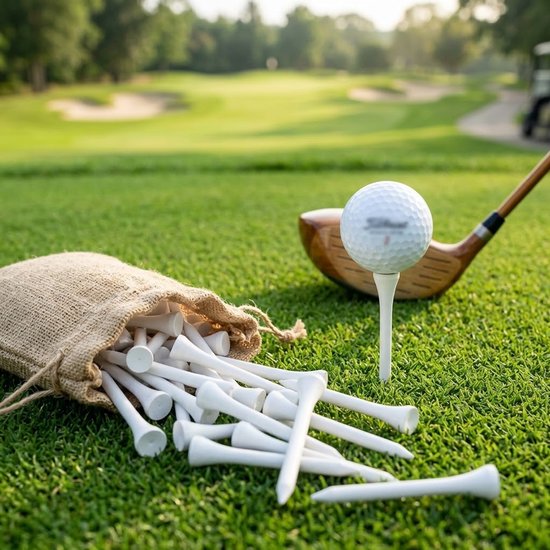 Witte houten golf tees 100 stuks – golf tees 3-1/8 inch – gladde afwerking – duurzame houten tee – traditionele golf tee – accessoires voor golf – geschikt voor training en golfspel — afbeelding 3