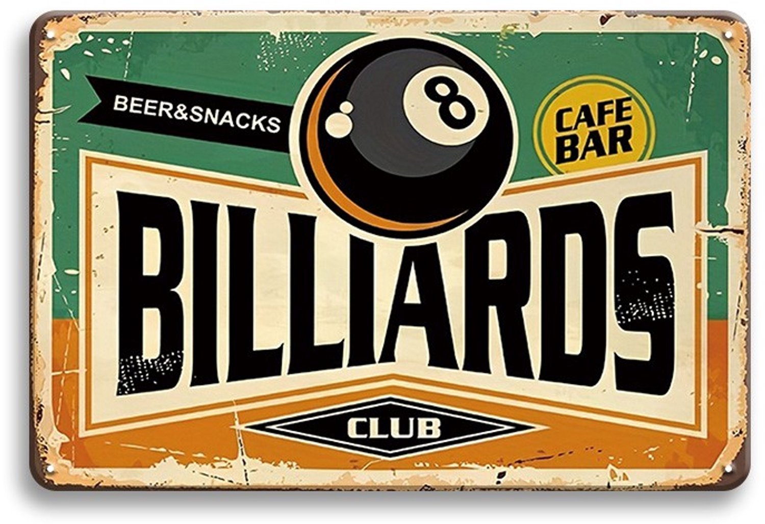 Billiards – Metalen Wandbord 20x30cm – Biljart Tekstbord – Pool Wanddecoratie – Vintage Retro Mancave Bar Decoratie