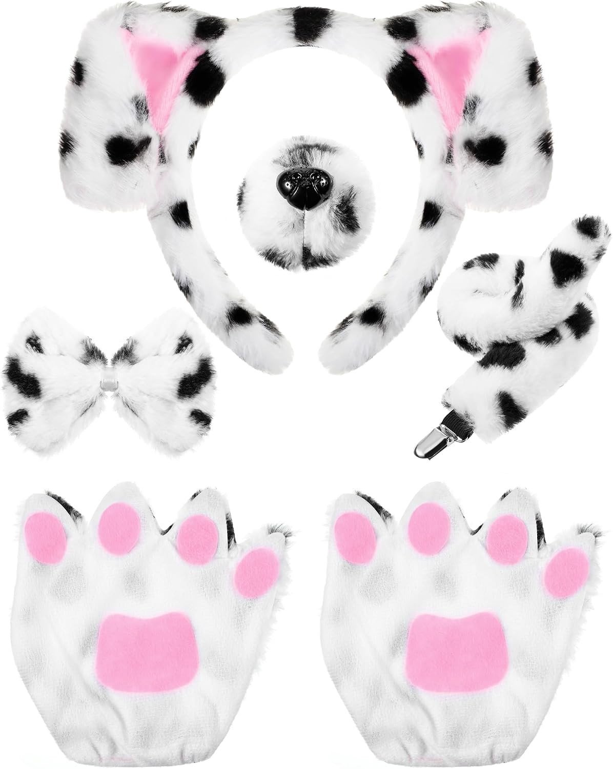 Schattig hondenkostuum met oortjes, strik, neus, staart en handschoenen voor Halloween en feestjes