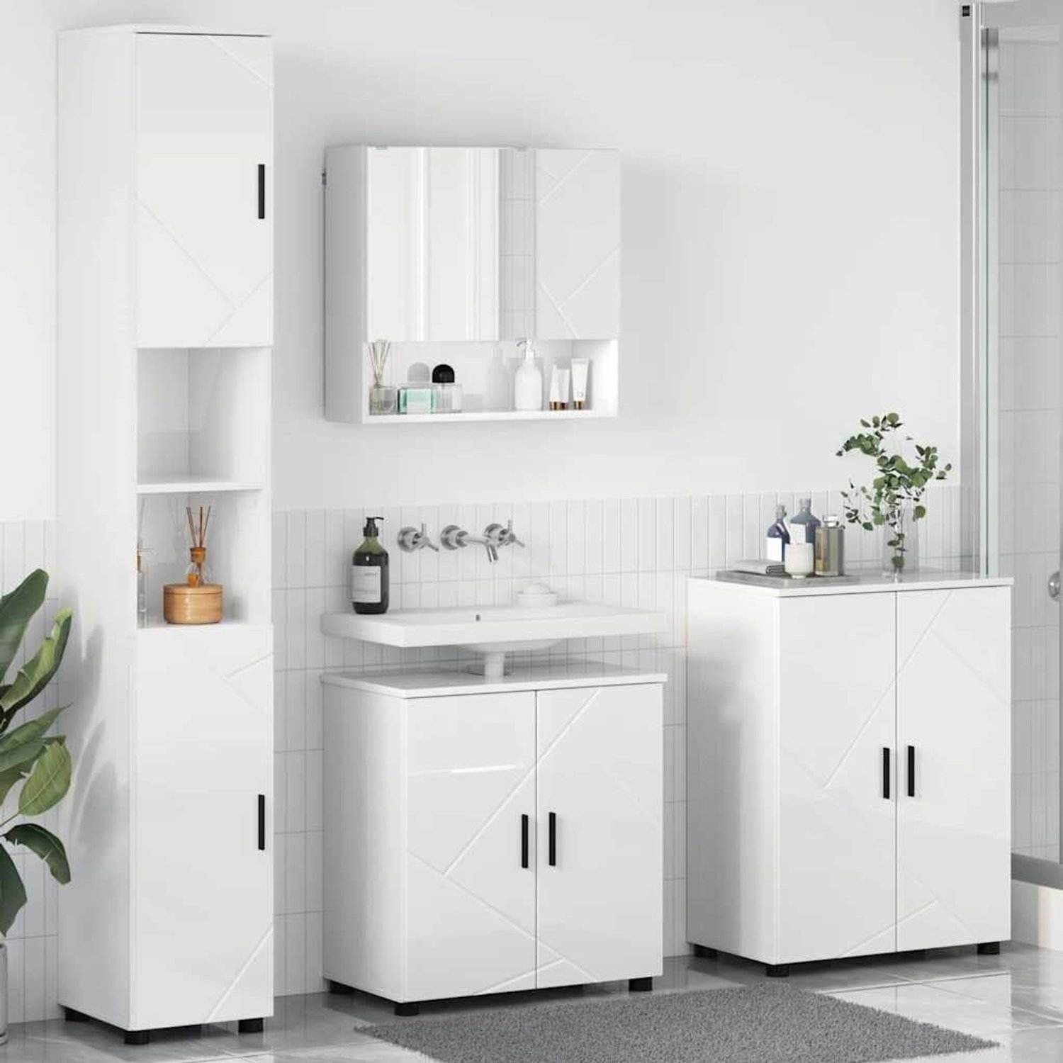 Badkamermeubelset 4 st. Hoogglans wit 61 x 35 x 64 cm met wastafel