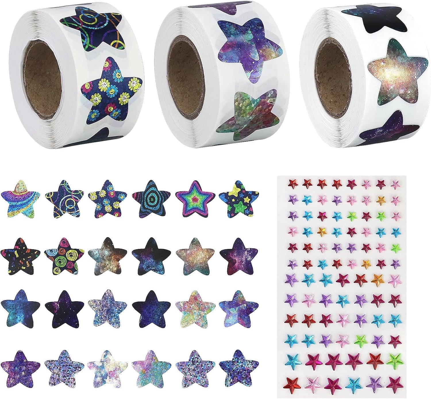 Sterrenstickers 25mm - Multicolour Glitter - Holografisch - Perfect voor beloningen - Vemera