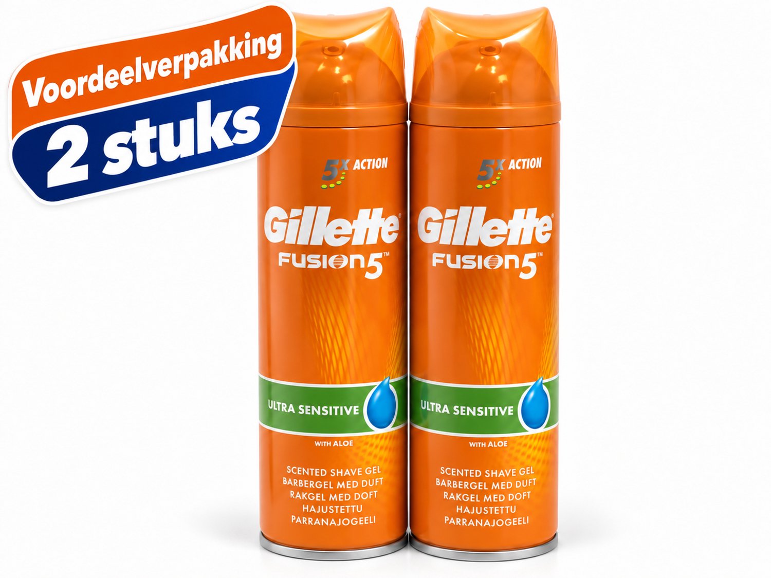 Gillette Fusion5 Ultra Sensitive Scheergel – 2 x 200 ml – Met Aloë Vera – Voor Gevoelige Huid