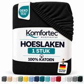Komfortec Jersey Stretch Hoeslaken 140x200 cm - 23cm Matrasdikte- Rondom Elastiek - 100% Katoen - Zwart