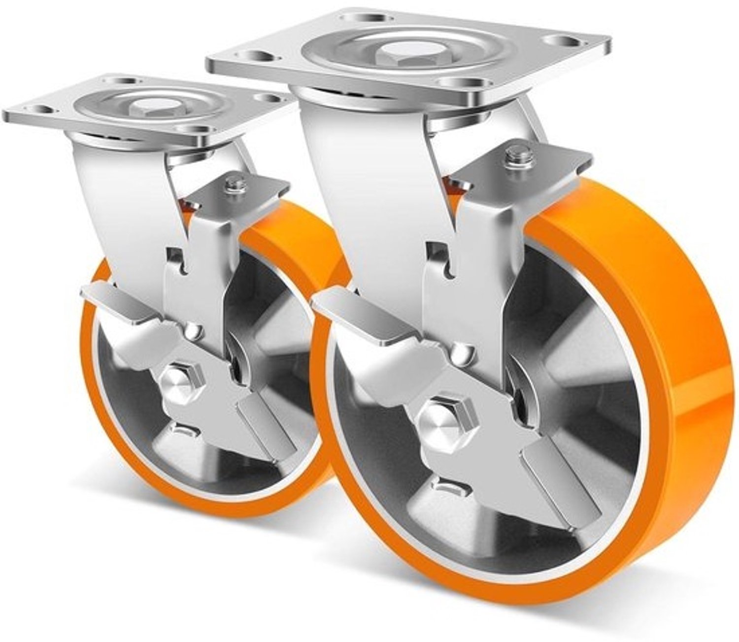 Zwenkwielen met rem - Industriële wielen - Voor het verplaatsen van meubels - Aluminium kern - 6 inch - Grijs