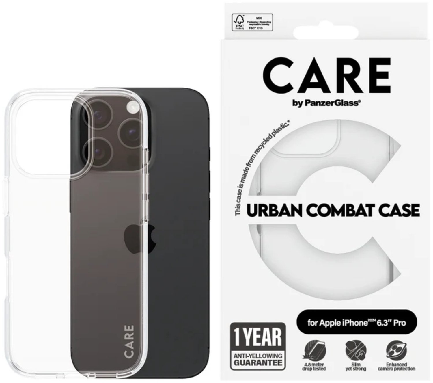 PanzerGlass, Hoesje Geschikt voor Apple iPhone 16 Pro Urban Combat Serie met Verhoogde Randen, Transparant