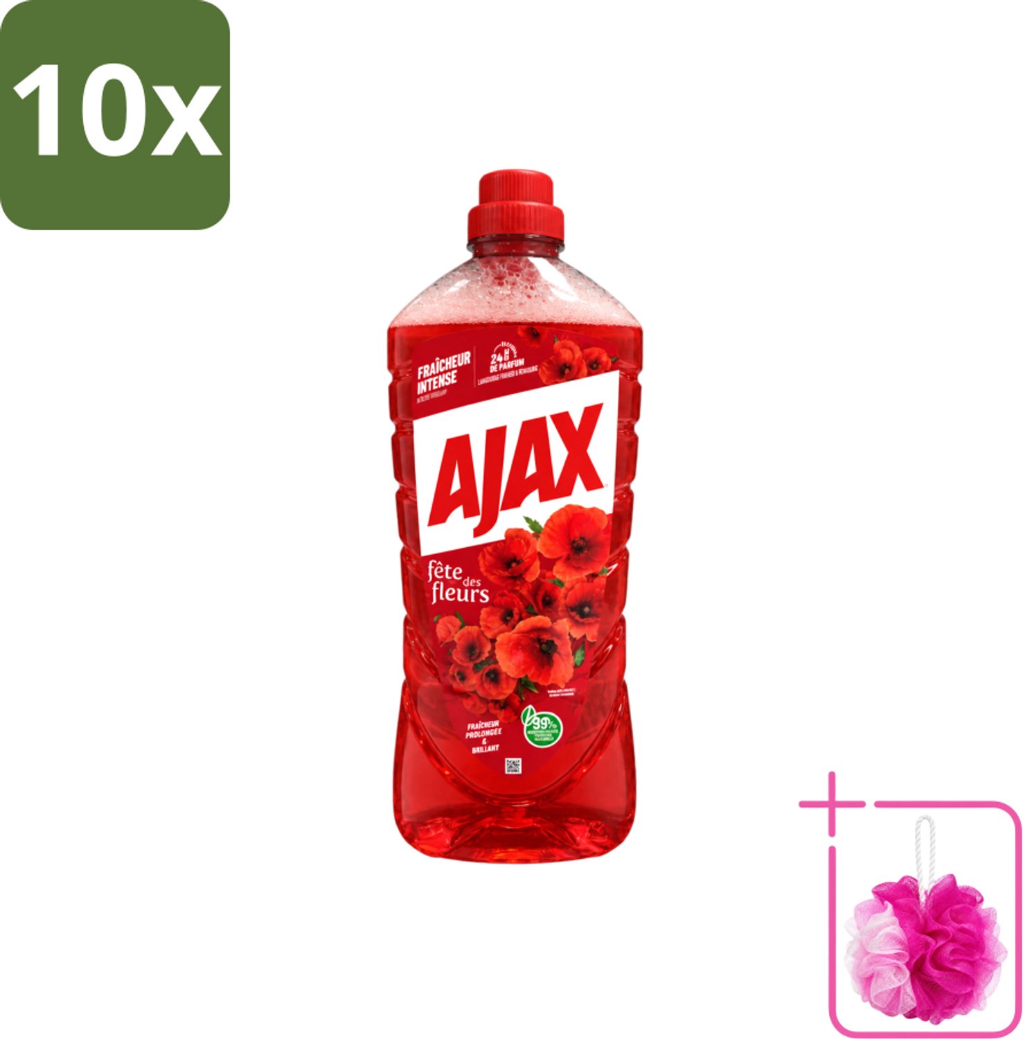 10 x Ajax – Allesreiniger – Rode Bloemen – 1,25 L - Bulkverpakking - Allesreiniger rode bloemen - Douchemop - Reiniger 1.25 l