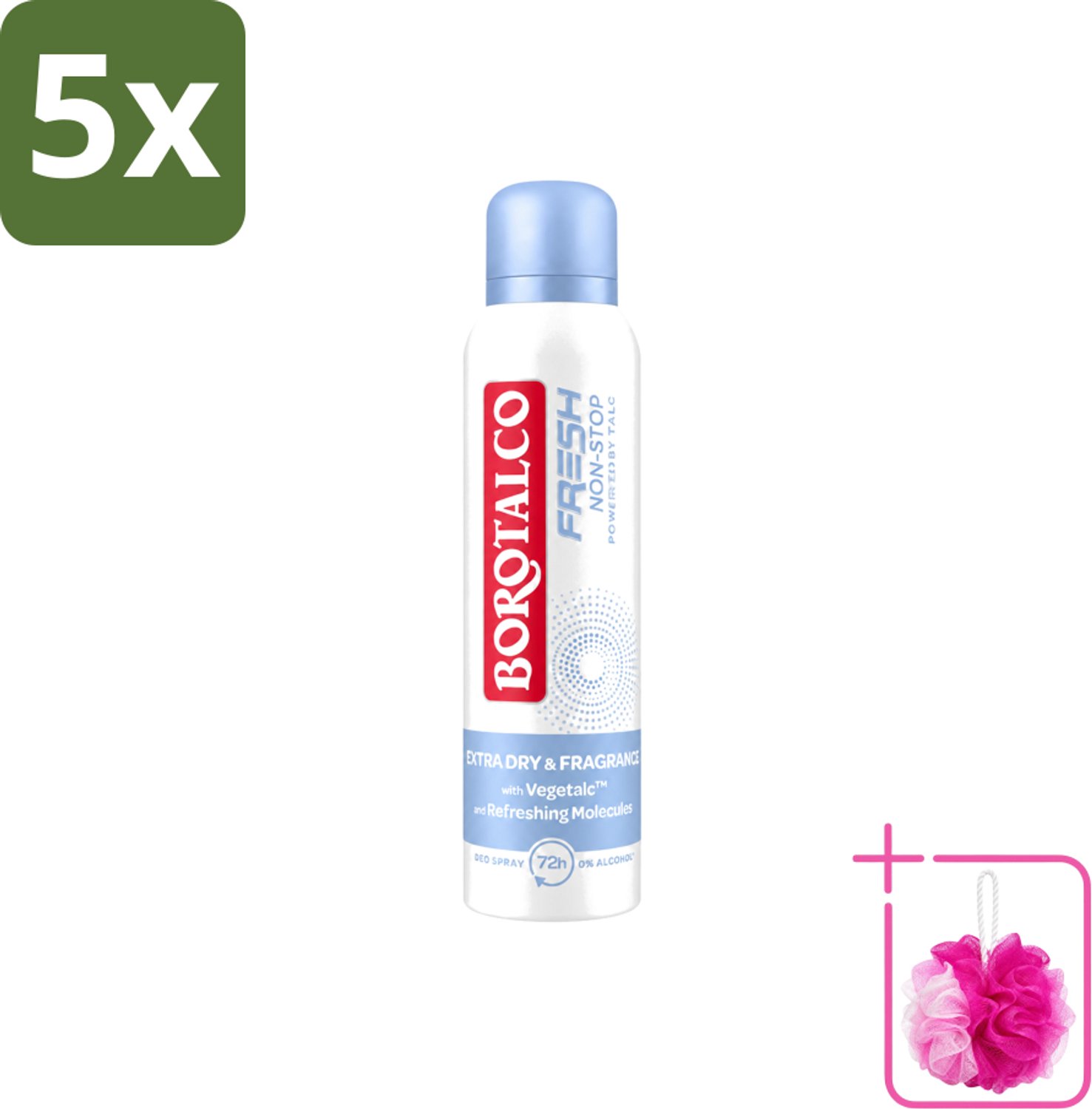 5 x Borotalco – Deodorant Spray – Fresh Non-Stop – 150 ml - Bulkverpakking - Frisheid - Douchemop - Zweetbestendig