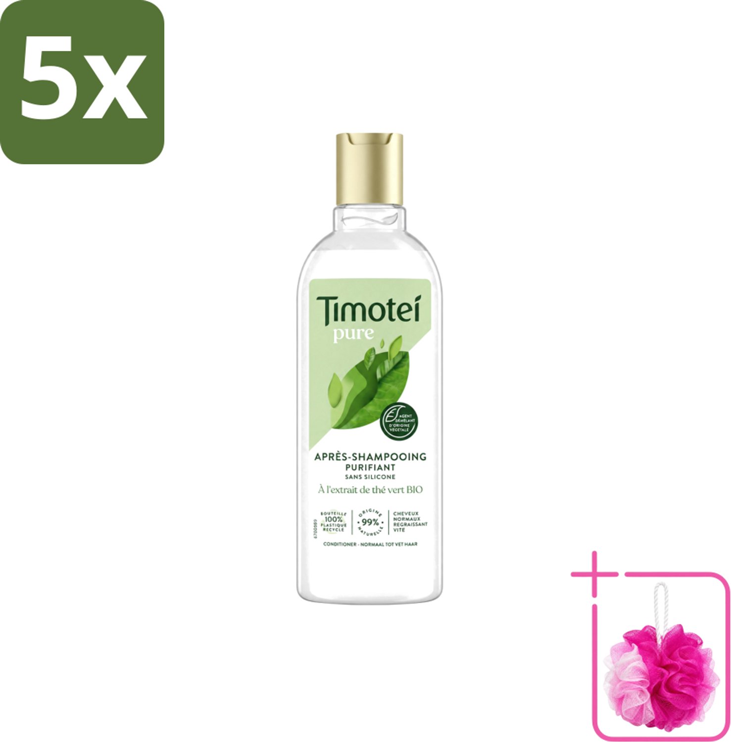 5 x Timotei Conditioner - pure groene thee - 300 ml - Bulkverpakking - Groene thee conditioner - Douchemop - Zachte haar