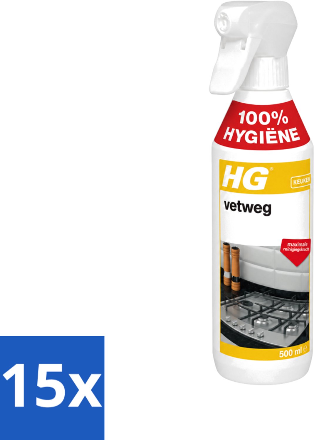 15 x HG - Vetweg - Maximale Reinigingskracht - 500 ml - Voordeelverpakking - 15 stuks