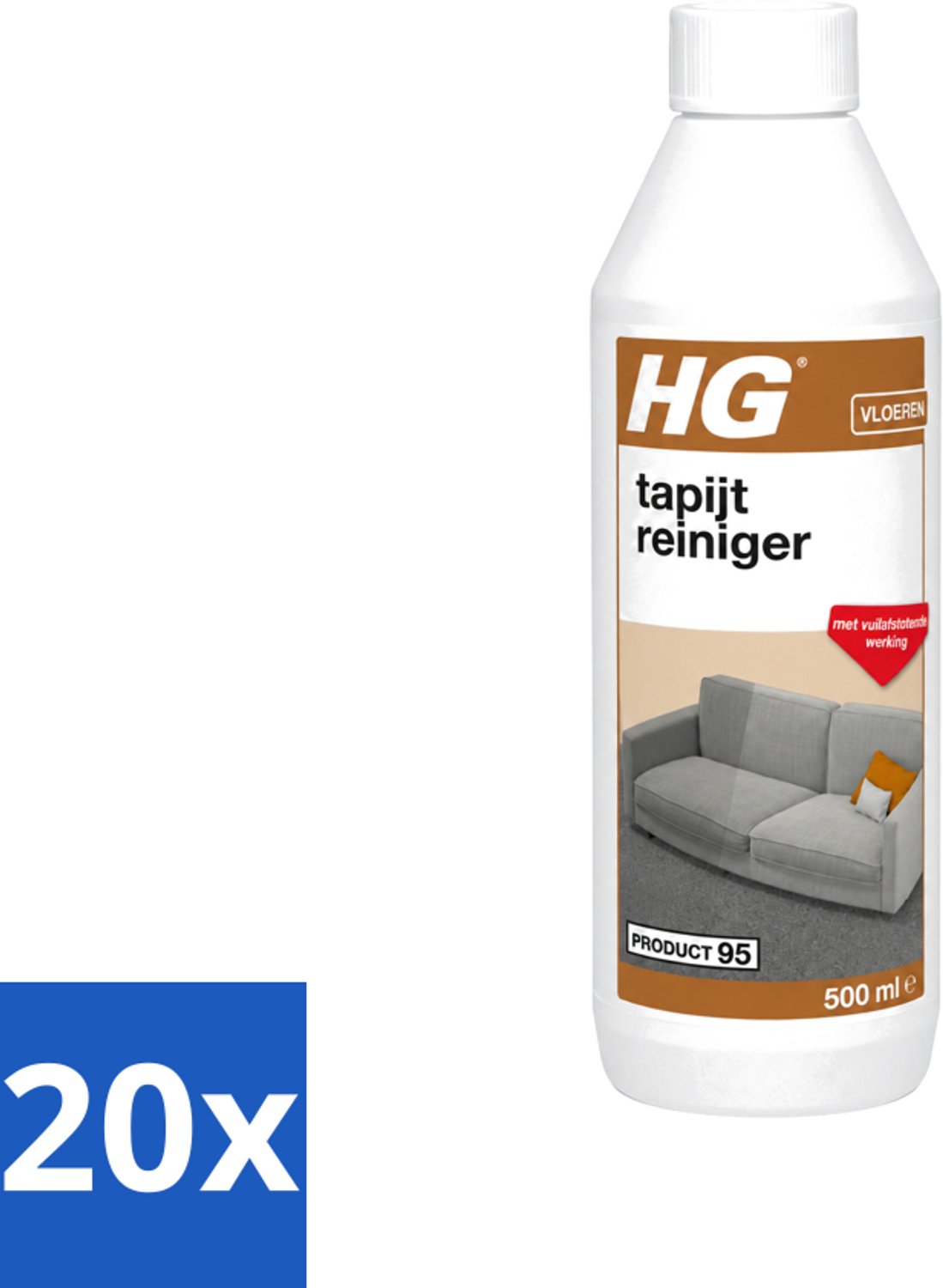20 x HG - Vloeren - Tapijtreiniger - Met Vuilafstotende Werking - 500 ml - Voordeelverpakking - 20 stuks