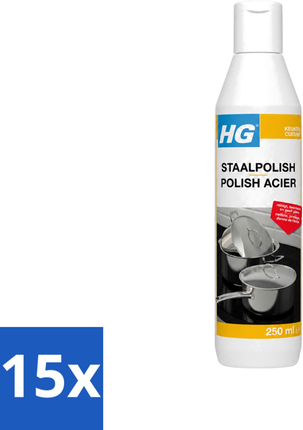 15 x HG - Staalpolish - Beschermt & Polijst RVS - 250 ml - Voordeelverpakking - 15 stuks