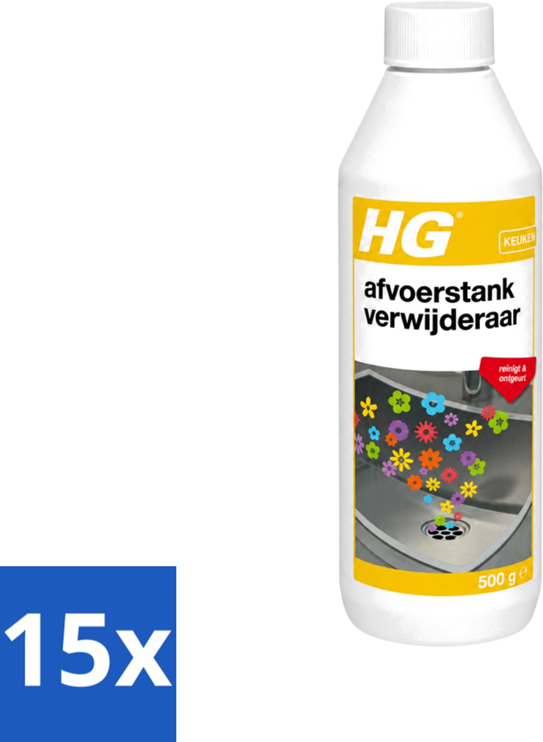 15 x HG - Afvoerstank Verwijderaar - Reinigt & Ontgeurt - 10 Behandelingen - 500 g - Voordeelverpakking - 15 stuks