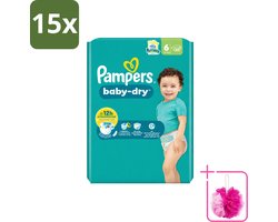 15 x Pampers – Luiers – Baby Dry Maat 6 – 22 Luiers - Bulkverpakking - Baby luier - Douchemop - Droge luier